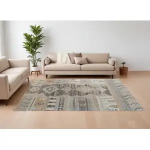 Photo of Ivory Gray and Orange Wool Moroccan Hand Knotted Area Rug