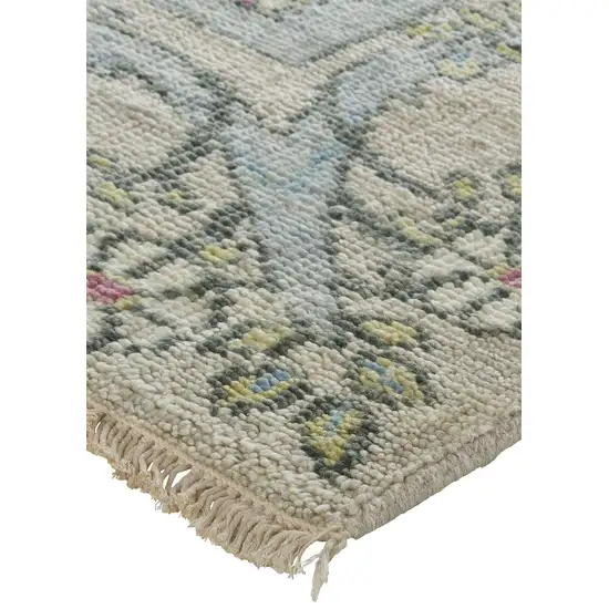 Ivory Gray and Pink Wool Floral Hand Knotted Area Rug Photo 6