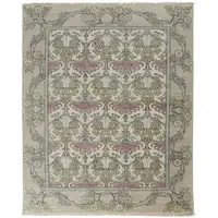 Photo of Ivory Gray and Pink Wool Floral Hand Knotted Area Rug