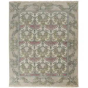 Photo of Ivory Gray and Pink Wool Floral Hand Knotted Area Rug