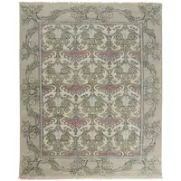 Photo of Ivory Gray and Pink Wool Floral Hand Knotted Area Rug