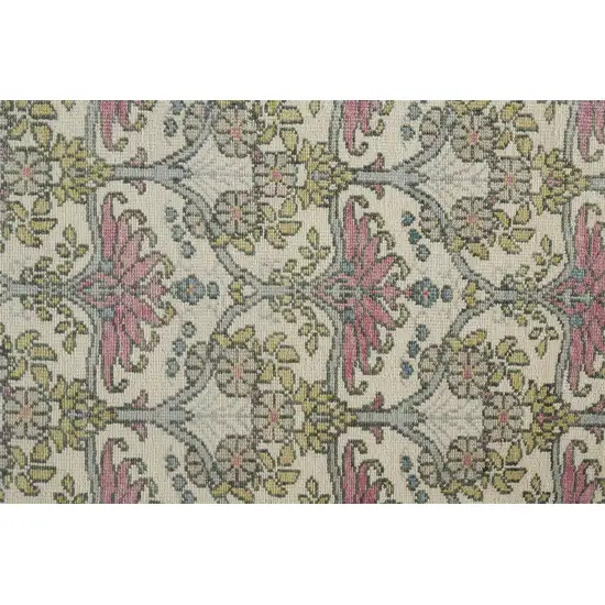 Ivory Gray and Pink Wool Floral Hand Knotted Area Rug Photo 9