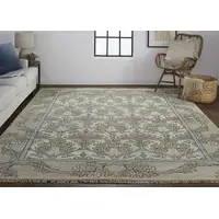 Photo of Ivory Gray and Pink Wool Floral Hand Knotted Area Rug