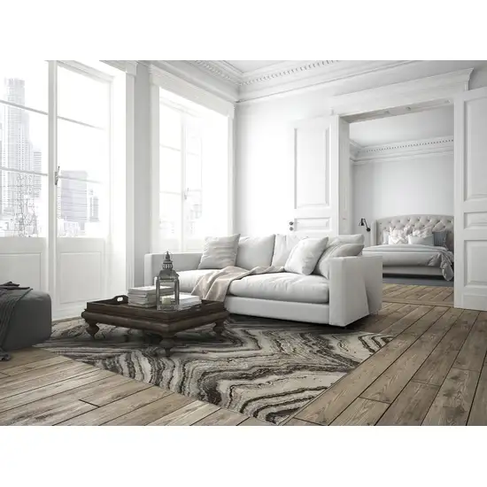 Ivory Gray and Tan Abstract Power Loom Area Rug Photo 6