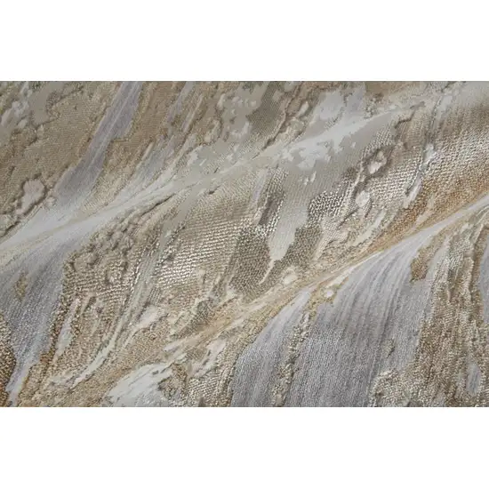 Ivory Gray and Tan Abstract Power Loom Worn Faded Area Rug Photo 4