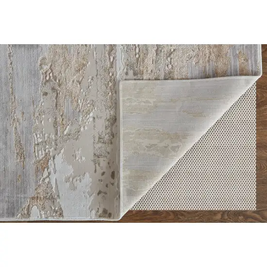 Ivory Gray and Tan Abstract Power Loom Worn Faded Area Rug Photo 6