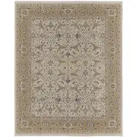 Photo of Ivory Gray and Tan Wool Oriental Hand Knotted Area Rug With Fringe