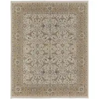 Photo of Ivory Gray and Tan Wool Oriental Hand Knotted Area Rug With Fringe