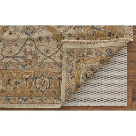 Ivory Gray and Tan Wool Oriental Hand Knotted Area Rug With Fringe Photo 7