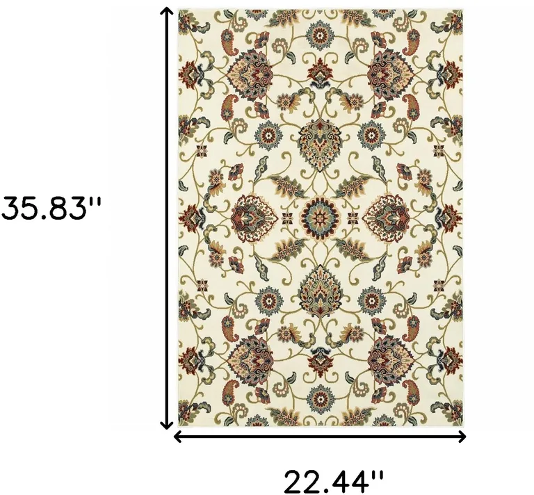 Ivory Green Blue Red Salmon And Yellow Floral Power Loom Stain Resistant Area Rug Photo 4