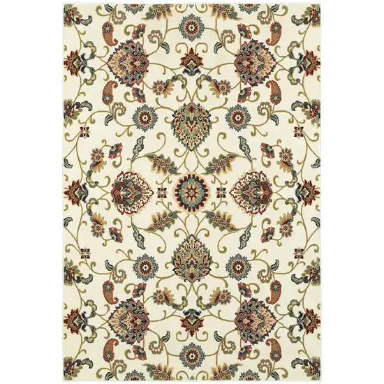 Ivory Green Blue Red Salmon And Yellow Floral Power Loom Stain Resistant Area Rug Photo 1