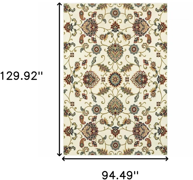 Ivory Green Blue Red Salmon And Yellow Floral Power Loom Stain Resistant Area Rug Photo 4