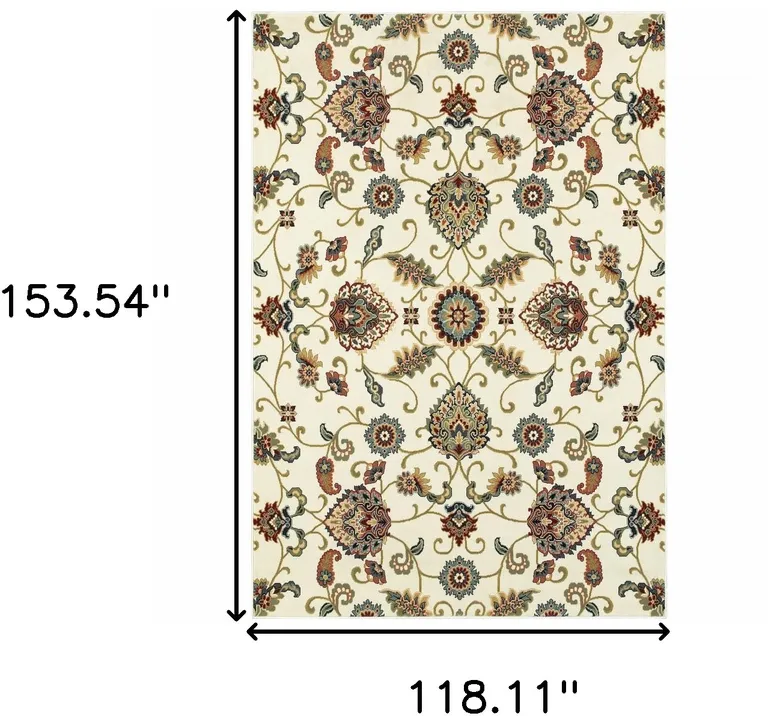 Ivory Green Blue Red Salmon And Yellow Floral Power Loom Stain Resistant Area Rug Photo 4