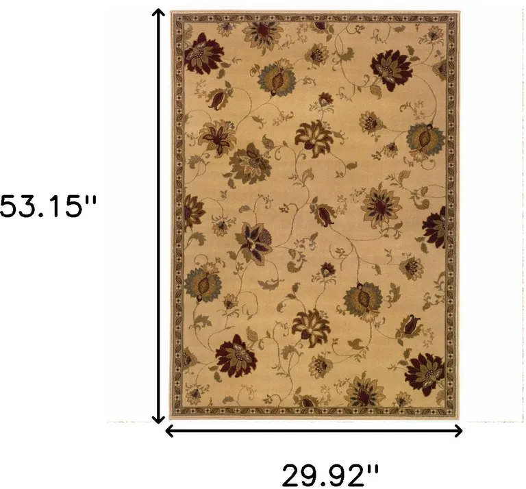 Ivory Green Brown Blue And Rust Floral Power Loom Stain Resistant Area Rug Photo 4