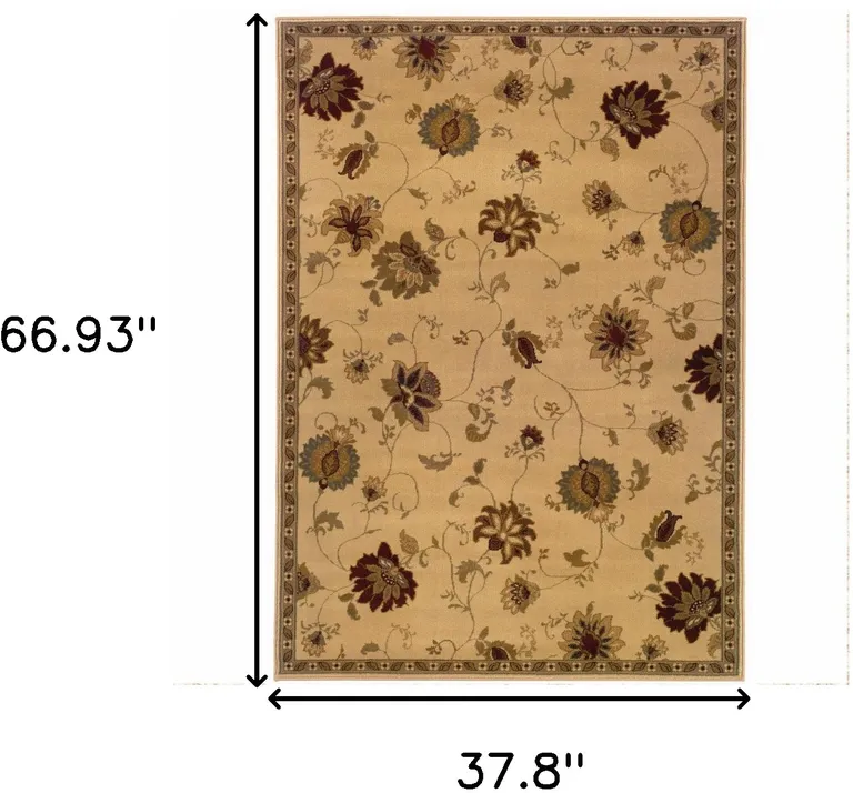 Ivory Green Brown Blue And Rust Floral Power Loom Stain Resistant Area Rug Photo 4