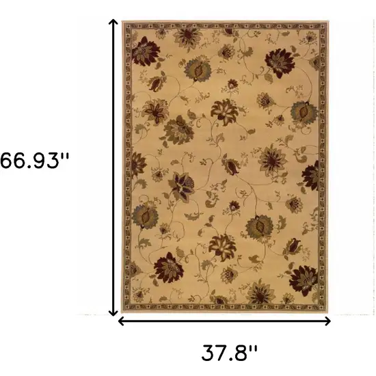 Ivory Green Brown Blue And Rust Floral Power Loom Stain Resistant Area Rug Photo 4