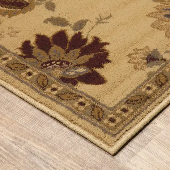 Ivory Green Brown Blue And Rust Floral Power Loom Stain Resistant Area Rug Photo 3