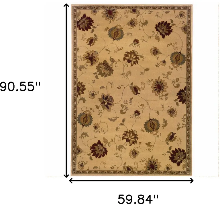 Ivory Green Brown Blue And Rust Floral Power Loom Stain Resistant Area Rug Photo 4