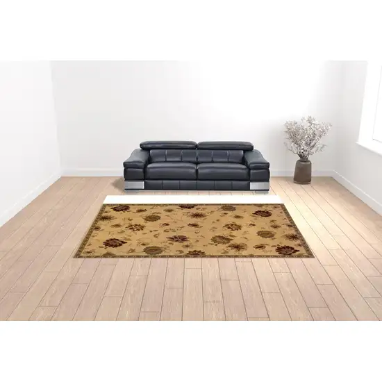 Ivory Green Brown Blue And Rust Floral Power Loom Stain Resistant Area Rug Photo 2