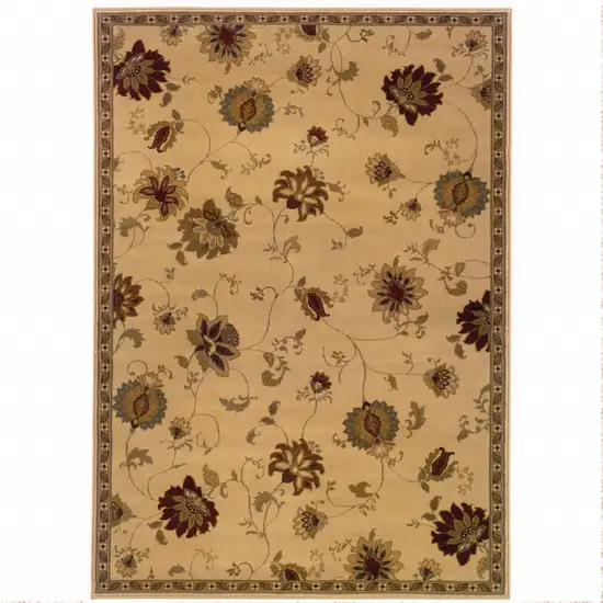 Ivory Green Brown Blue And Rust Floral Power Loom Stain Resistant Area Rug Photo 1