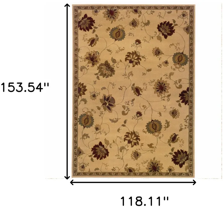 Ivory Green Brown Blue And Rust Floral Power Loom Stain Resistant Area Rug Photo 4