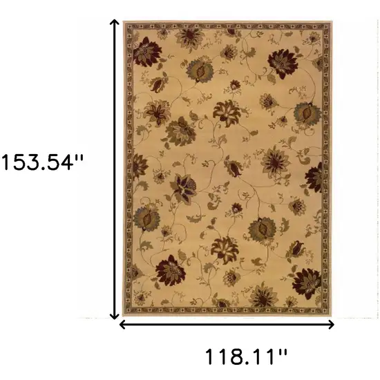 Ivory Green Brown Blue And Rust Floral Power Loom Stain Resistant Area Rug Photo 4