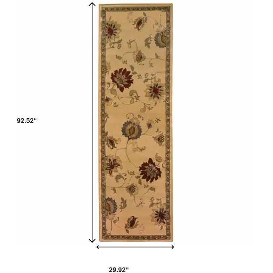 Ivory Green Brown Blue And Rust Floral Power Loom Stain Resistant Runner Rug Photo 4