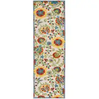 Photo of Ivory Green Yellow Floral Non Skid Indoor Outdoor Runner Rug