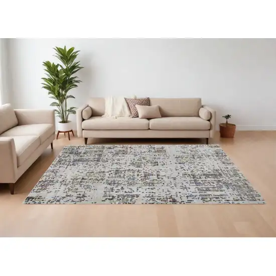 Ivory Green and Blue Abstract Power Loom Area Rug Photo 1