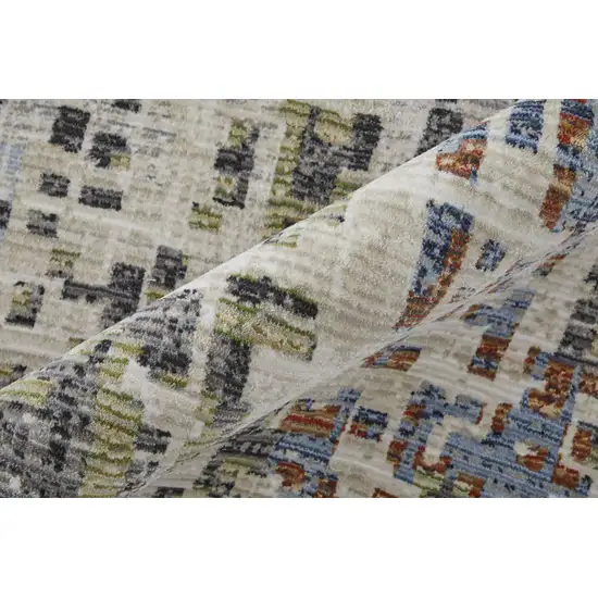 Ivory Green and Blue Abstract Power Loom Area Rug Photo 6