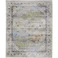 Photo of Ivory Green and Blue Abstract Power Loom Worn Faded Area Rug