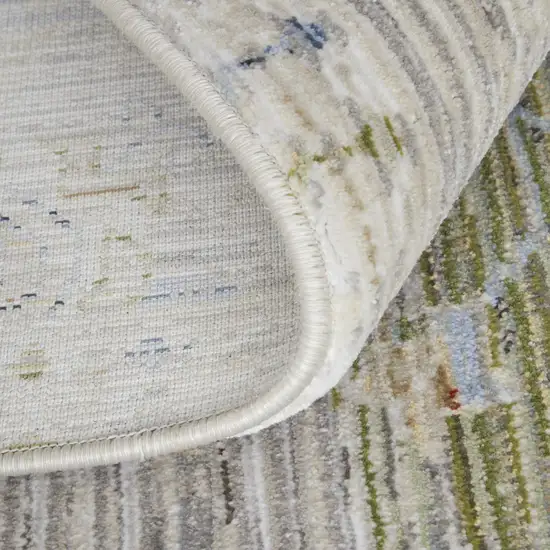 Ivory Green and Blue Abstract Power Loom Worn Faded Area Rug Photo 8