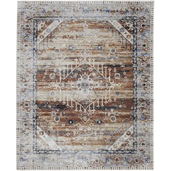 Ivory Green and Blue Abstract Power Loom Worn Faded Area Rug Photo 6