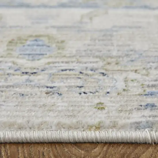 Ivory Green and Blue Abstract Power Loom Worn Faded Area Rug Photo 9