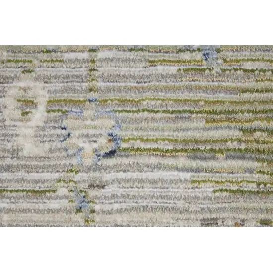 Ivory Green and Blue Abstract Power Loom Worn Faded Area Rug Photo 7