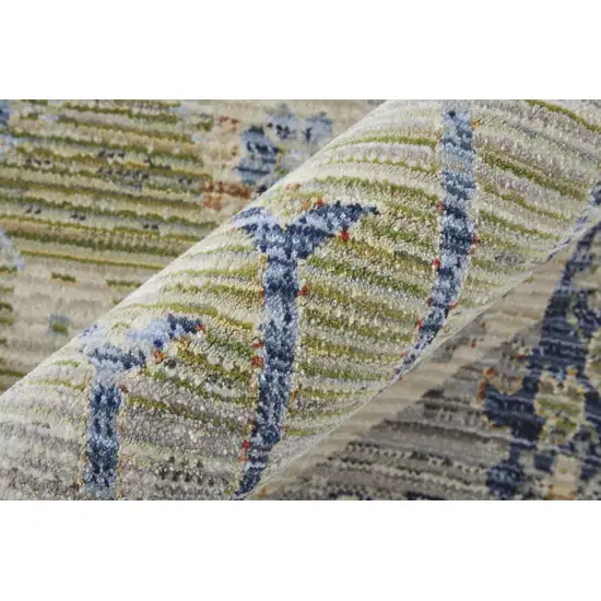 Ivory Green and Blue Abstract Power Loom Worn Faded Area Rug Photo 6