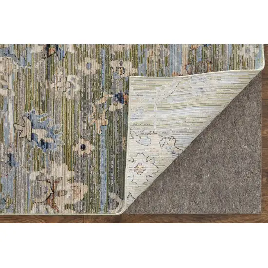 Ivory Green and Blue Floral Power Loom Worn Faded Area Rug Photo 8