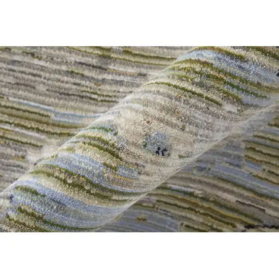 Ivory Green and Blue Floral Power Loom Worn Faded Area Rug Photo 7