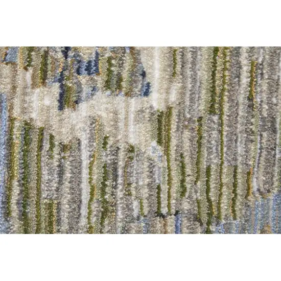 Ivory Green and Blue Floral Power Loom Worn Faded Area Rug Photo 9