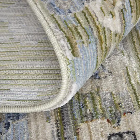 Ivory Green and Blue Floral Power Loom Worn Faded Area Rug Photo 6