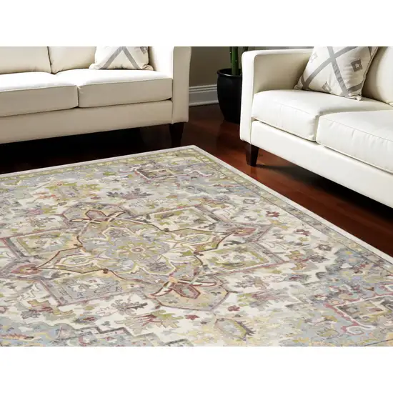 Ivory Green and Gray Floral Area Rug Photo 1