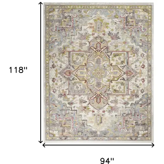 Ivory Green and Gray Floral Area Rug Photo 3