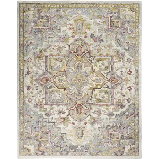 Ivory Green and Gray Floral Area Rug Photo 2