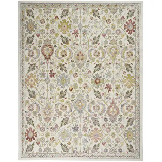 Ivory Green and Gray Floral Area Rug Photo 2