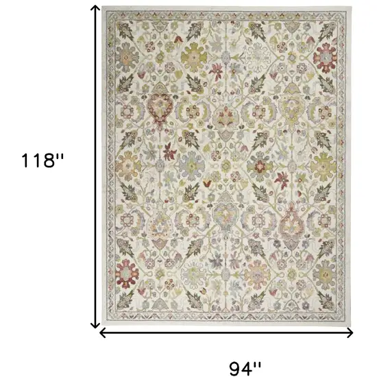 Ivory Green and Gray Floral Area Rug Photo 3