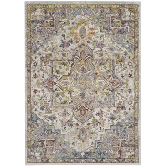 Ivory Green and Gray Floral Medallion Area Rug Photo 2