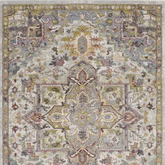 Ivory Green and Gray Floral Medallion Area Rug Photo 9