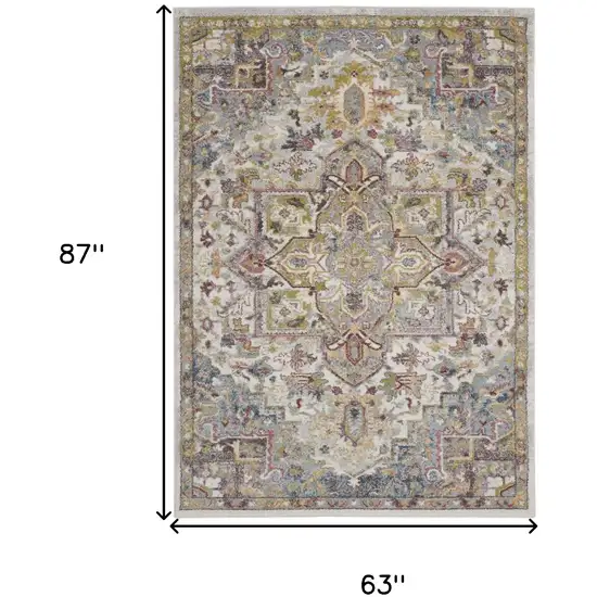 Ivory Green and Gray Floral Medallion Area Rug Photo 3