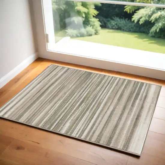 Ivory Green and Gray Striped Area Rug Photo 1