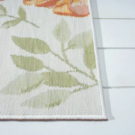 Ivory Green and Orange Floral Stain Resistant Indoor Outdoor Runner Rug Photo 4